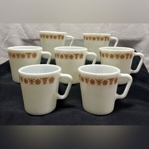 Pyrex Butterfly Gold Coffee Mugs - Set of 7